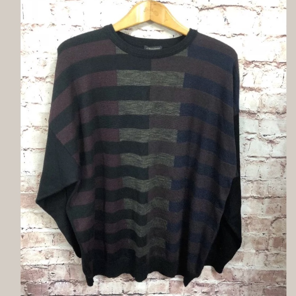 Cellini Large XL Italy Sweater Wool Blend Black